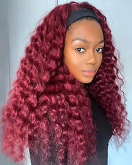 Kathy | Perruque bandeau en cheveux naturels bouclés bordeaux