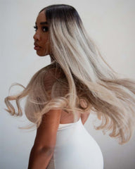 Skyler | Perruque sans colle en dentelle HD blond cendré ombré
