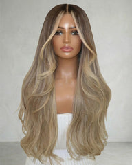 Elizabeth | Perruque en dentelle avec mèches en dentelle et balayage blond cendré clair