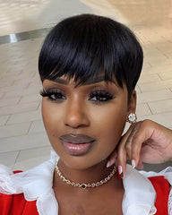 Leila | Peruca Pixie de Cabelo Humano Liso (Sem Renda)