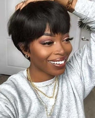 Leila | Peruca Pixie de Cabelo Humano Liso (Sem Renda)