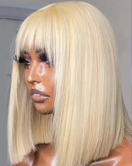 Kelly | HD 2x6 5x5 6x6 Closure Wig Blonde #613 Bangs Glueless Bob Wig