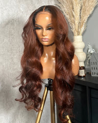 Gigi | Dark Roots Ginger Brown Human Hair Glueless Wig