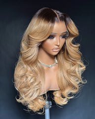 Chloe | Dark roots Honey Honey HD Closure Frontal Glueless Wig