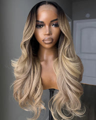 Morisa | Dark Roots Warm Blonde Layers Human Hair Glueless Wig