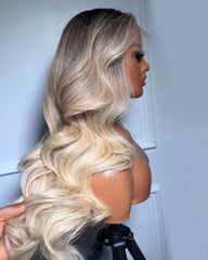 Natasha | Dark Roots Ash Milky Blonde Raw Hair Balayage Wig