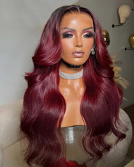 Julia | Dark Roots Burgundy HD Lace Frontal & Closure Human Hair Glueless Wig