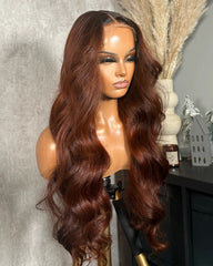 Gigi | Dark Roots Ginger Brown Human Hair Glueless Wig