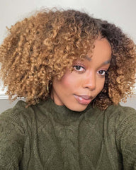 Rosita | Peruca de cabelo humano encaracolado loiro caramelo HD Lace sem cola