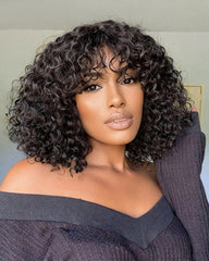 Kori | Curly Hair (no lace) Full Machine Made Bangs Wig