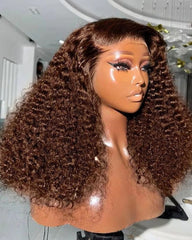 Demi | Perruque sans colle en cheveux humains bouclés brun chocolat