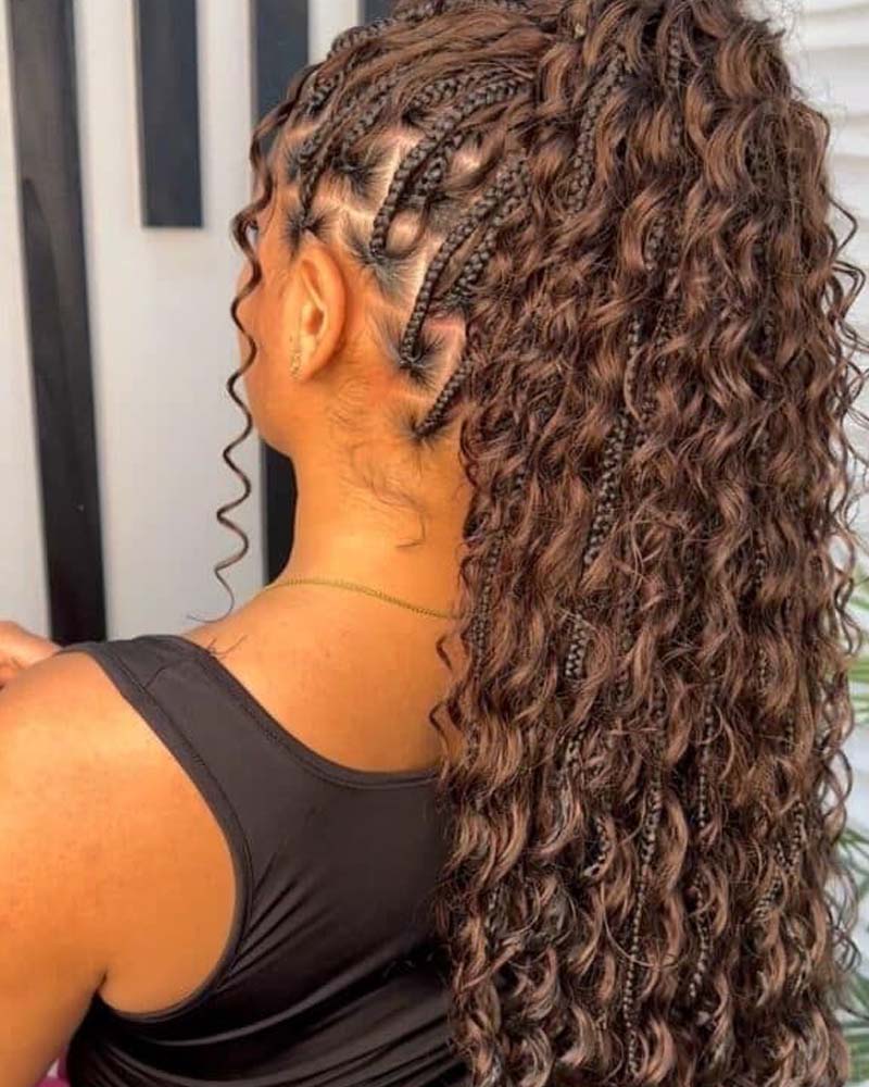 Tresses bohèmes brunes ondulées profondes, cheveux humains tressés sans trame