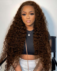 Missy | Human Hair Chestnut Brown Deep Wave 13x4 Lace Frontal Glueless Wig