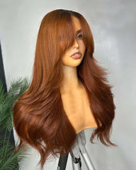 Perruque en cheveux humains HD sans colle avec dentelle cuivrée ardente Edie | Face Framing