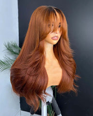 Perruque en cheveux humains HD sans colle avec dentelle cuivrée ardente Edie | Face Framing