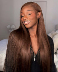Cynthia | Chocolate Brown HD Lace Frontal & Closure Human Hair Glueless Wig