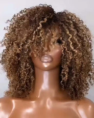 Perruque Lace HD sans colle 100 % cheveux humains, bouclés et crépus, à reflets