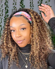 Cassie | Highlight Curly Human Hair Headband Wig