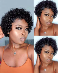 Layla | Curly Human Hair 13x4 Frontal Short Pixie Wig