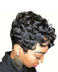 April | Soft Curly Wave Pixie Wig (No Lace, Full Machine Made Wig)