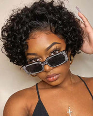 Layla | Curly Human Hair 13x4 Frontal Short Pixie Wig