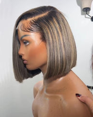 Olivia | Dark Roots Highlight Side Part Straight Bob Glueless Wig