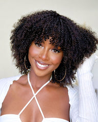 Nala | Perruque afro crépue bouclée (sans dentelle) avec frange entièrement fabriquée à la machine