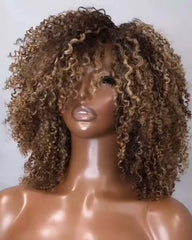 Perruque Lace HD sans colle 100 % cheveux humains, bouclés et crépus, à reflets