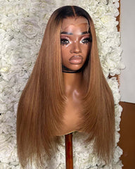 Erika | Perruque en cheveux naturels châtains dégradés avec dentelle HD sans colle