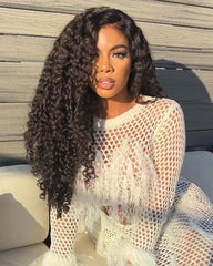Perruque de luxe sans colle en cheveux naturels bouclés avec dentelle frontale et fermeture HD