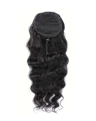Rabo de cavalo de cabelo humano grosso solto com ondas profundas e cordão/velcro