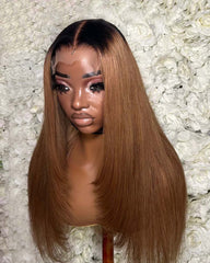 Erika | Perruque en cheveux naturels châtains dégradés avec dentelle HD sans colle