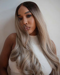 Skyler | Perruque sans colle en dentelle HD blond cendré ombré