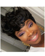 April | Soft Curly Wave Pixie Wig (No Lace, Full Machine Made Wig)