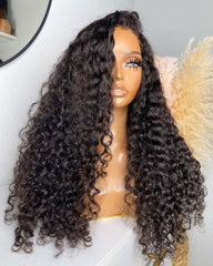 Perruque de luxe sans colle en cheveux naturels bouclés avec dentelle frontale et fermeture HD