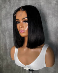 Lysha | Perruque bob lisse noire de jais sans colle