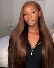 Cynthia | Chocolate Brown HD Lace Frontal & Closure Human Hair Glueless Wig