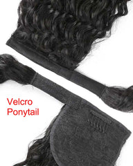 Rabo de cavalo de cabelo humano grosso solto com ondas profundas e cordão/velcro