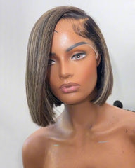 Olivia | Dark Roots Highlight Side Part Straight Bob Glueless Wig