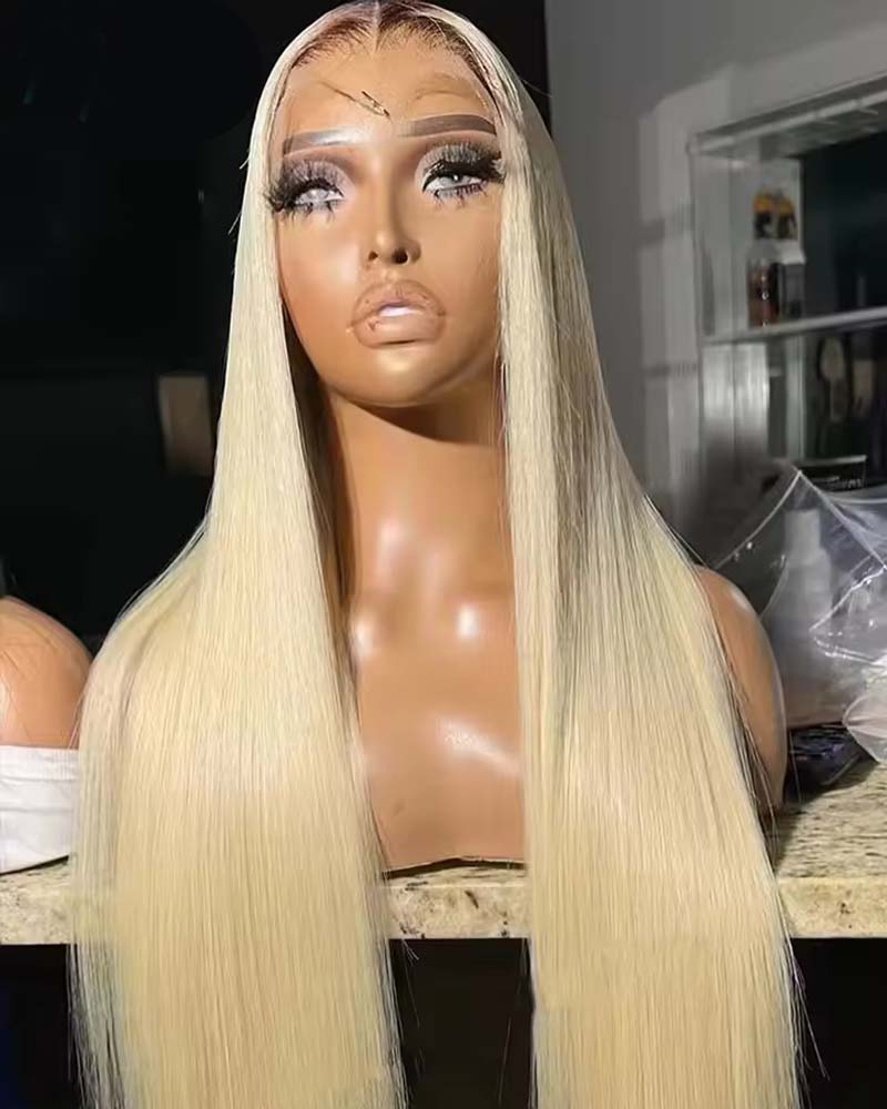 Perruque sans colle blonde lisse et ondulée Beverly | HD Lace #1B roots #613