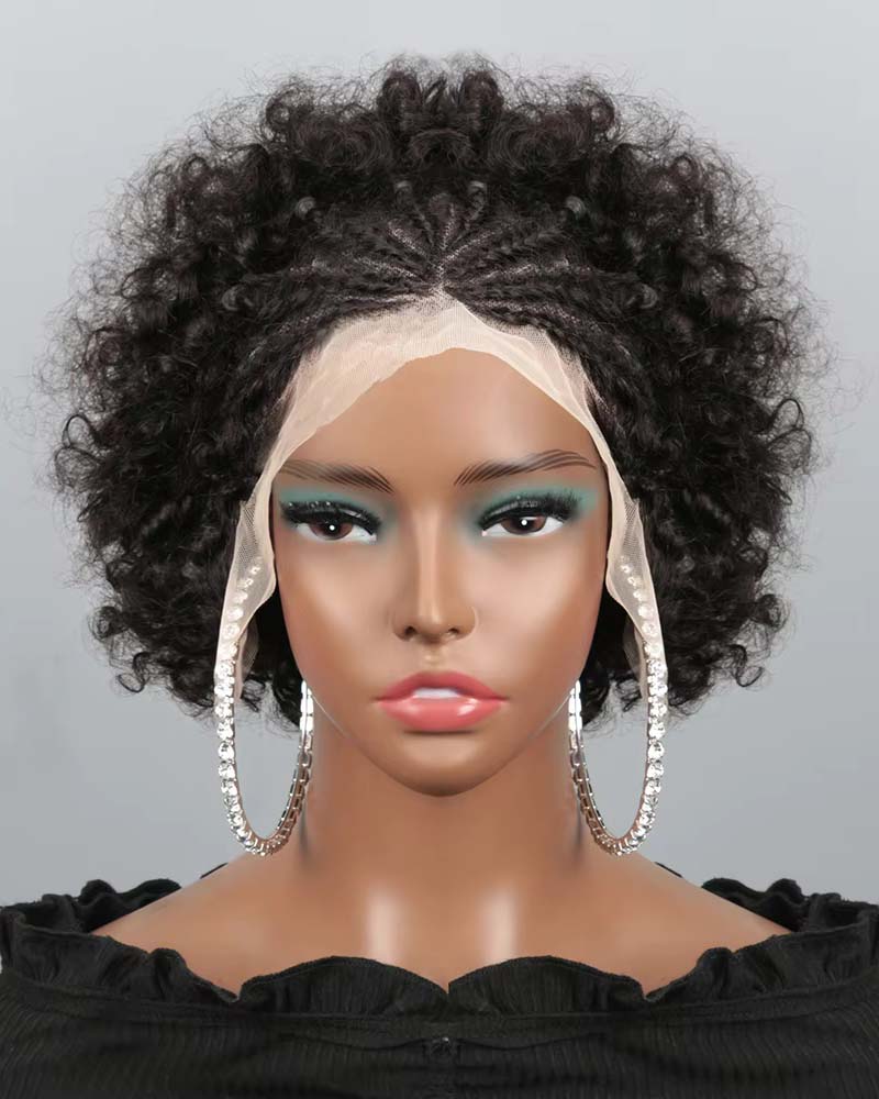 Lyla | Human Hair 13x4 Lace Frontal Short Afro Pre Braided Wig