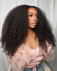 Nirocia | Peruca personalizada feita com 3/4 pacotes Kinky Curly HD Lace Wig sem cola