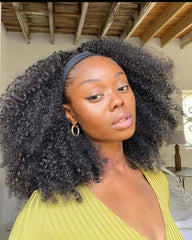 Laney | Peruca de cabelo 100% humano afro crespo e cacheado com faixa de cabeça