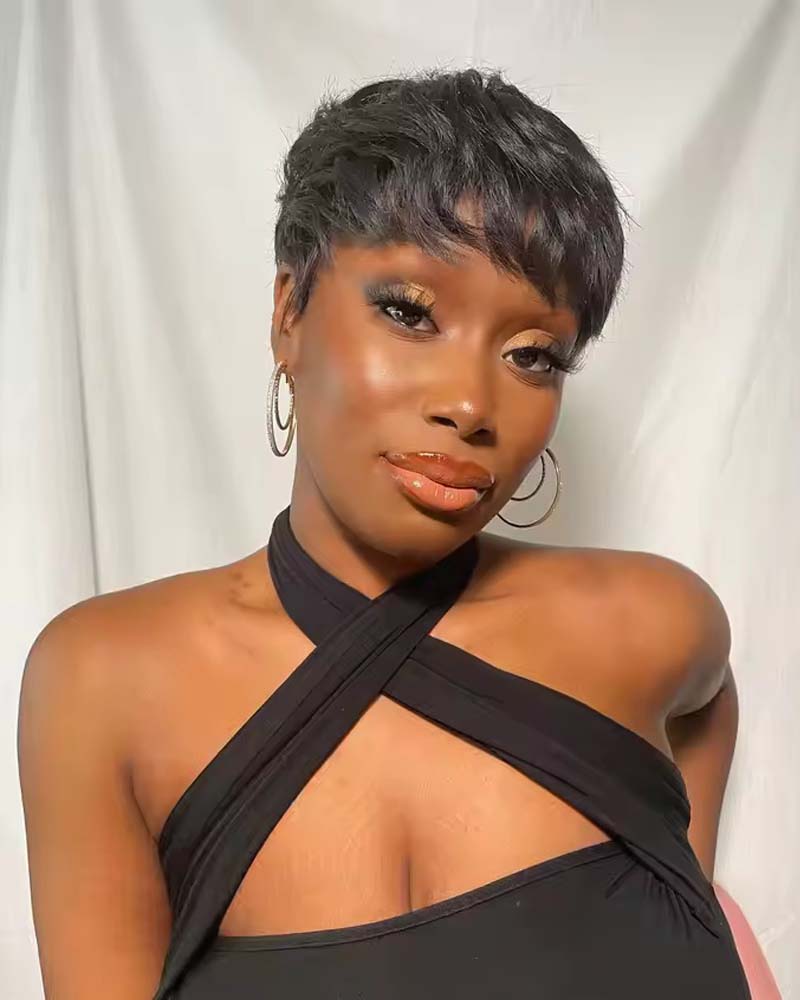 Leila | Perruque Pixie en cheveux humains lisses (sans dentelle, entièrement fabriquée à la machine)