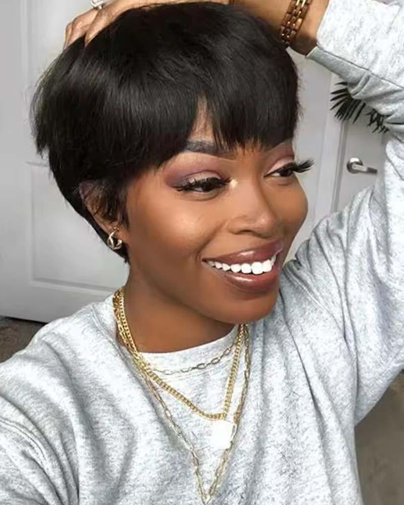 Leila | Perruque Pixie en cheveux humains lisses (sans dentelle, entièrement fabriquée à la machine)