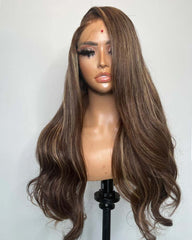 Alina | Brown with Blonde Highlight HD Lace Glueless Wig