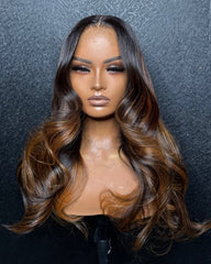 Lillian | Dark Brown with Copper Highlight Human Hair Glueless Wig