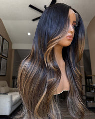Taylor | Perruque en cheveux naturels avec dentelle HD sans colle et mèches brunes