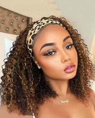 Cassie | Peruca com faixa de cabelo 100% humano cacheado com mechas