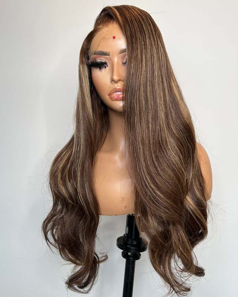 Alina | Brown with Blonde Highlight HD Lace Glueless Wig